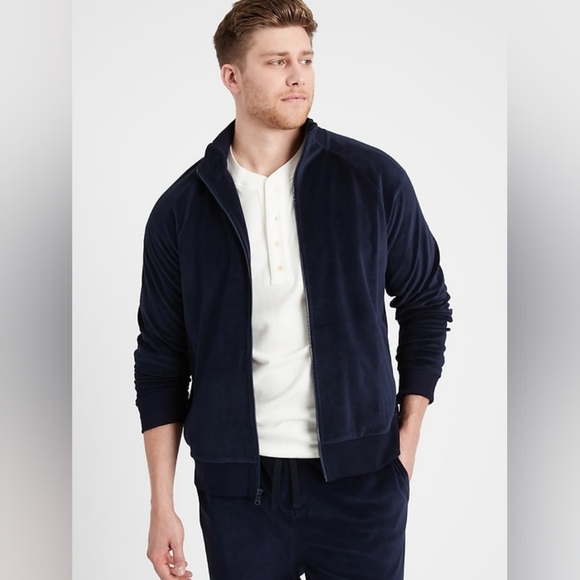Banana Republic Men's Navy Velour Track Jacket - Size Small - Picture 8 of 10